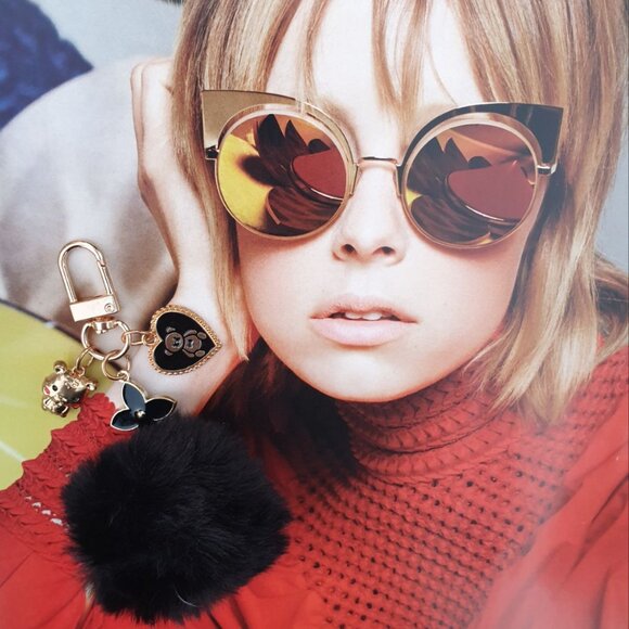 Women Black Charms Fur Pom Pom Key Chain Key Ring Handbag Purse Charm Accessory - Picture 1 of 5